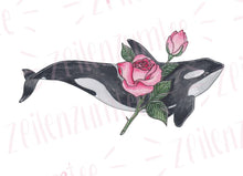 Lade das Bild in den Galerie-Viewer, Print - Orca mit Rose