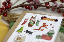 Lade das Bild in den Galerie-Viewer, Klappkarte - Weihnachtskatzen - Grußkarte mit Katzen zu Weihnachten - Eigene Aquarell Illustration