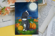 Lade das Bild in den Galerie-Viewer, Postkarte - Halloween Katze - Katze mit Kürbis - Vollmond