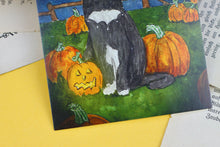 Lade das Bild in den Galerie-Viewer, Postkarte - Halloween Katze - Katze mit Kürbis - Vollmond