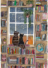 Lade das Bild in den Galerie-Viewer, Print - Katzen im Bücherregal - Handgemalte Illustration
