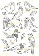Lade das Bild in den Galerie-Viewer, Print - Vögel mit Schal und Mütze - Lineart Illustration