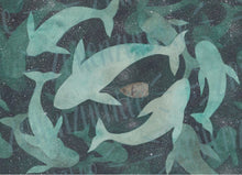 Lade das Bild in den Galerie-Viewer, Print - Wale bei Nacht - Buckelwale im Meer - Handgemalte Illustration