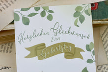 Lade das Bild in den Galerie-Viewer, Postkarte - Geburtstagskarte mit Dackel und Eukalyptus - Handgemalte Illustration