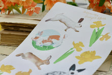 Lade das Bild in den Galerie-Viewer, Stickerbogen - Häschen mit Blumen - Kaninchen und Narzissen - Bullet Journal