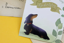 Lade das Bild in den Galerie-Viewer, Postkarte - Geburtstagskarte mit Dackel und Eukalyptus - Handgemalte Illustration