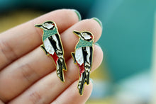 Lade das Bild in den Galerie-Viewer, Emaille Pin - Buntspecht mit Schal - Glitzer und Normale Variante