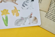 Lade das Bild in den Galerie-Viewer, Stickerbogen - Häschen mit Blumen - Kaninchen und Narzissen - Bullet Journal