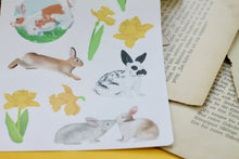 Lade das Bild in den Galerie-Viewer, Stickerbogen - Häschen mit Blumen - Kaninchen und Narzissen - Bullet Journal