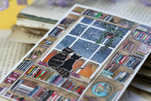 Lade das Bild in den Galerie-Viewer, Postkarte - Katzen im Bücherregal - Sternenhimmel - Aquarell Illustration - Handgemalt - Geburtstagskarte - Kleinigkeit mit Katzen