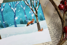 Lade das Bild in den Galerie-Viewer, Postkarte - Winterwald - Weihnachten - Fuchs, Hase und Eichhörnchen - Eigene Illustration