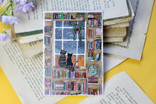 Lade das Bild in den Galerie-Viewer, Postkarte - Katzen im Bücherregal - Sternenhimmel - Aquarell Illustration - Handgemalt - Geburtstagskarte - Kleinigkeit mit Katzen