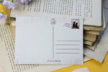 Lade das Bild in den Galerie-Viewer, Postkarte - Katzen im Bücherregal - Sternenhimmel - Aquarell Illustration - Handgemalt - Geburtstagskarte - Kleinigkeit mit Katzen