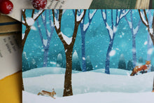 Lade das Bild in den Galerie-Viewer, Postkarte - Winterwald - Weihnachten - Fuchs, Hase und Eichhörnchen - Eigene Illustration