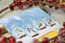 Lade das Bild in den Galerie-Viewer, Postkarte - Schneekugeln mit Tieren - Weihnachten - Fuchs, Hase, Rotkehlchen und Eichhörnchen - Eigene Illustration
