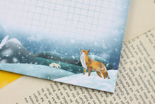 Lade das Bild in den Galerie-Viewer, Notizblock - Skandinavische Nacht - Polarlichter mit Fuchs - DIN A5 - 50 Seiten - kariert