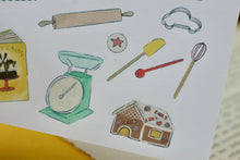 Lade das Bild in den Galerie-Viewer, Stickerbogen - Backen - Backzutaten, Kuchen und Kekse, Schürze, Mixer und Backbücher - Bullet Journal