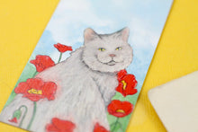 Lade das Bild in den Galerie-Viewer, Lesezeichen - Weiße Katze mit Mohnblumen - Aquarell Illustration