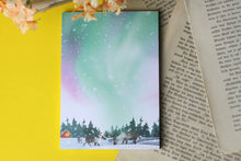 Lade das Bild in den Galerie-Viewer, Notizblock - Rentiere unter Polarlichtern - A6 - 50 Seiten - blanko