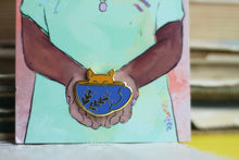 Lade das Bild in den Galerie-Viewer, Emaille Pin - Minipin - cat in a cup - Orange/Blau