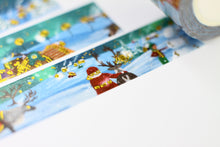Lade das Bild in den Galerie-Viewer, Washi Tape - Christmas Night - Santa, Rentiere und Elfen - Polarlichter - Schnee - Gold Foil - 15mm x 10m - Eigene Illustrationen