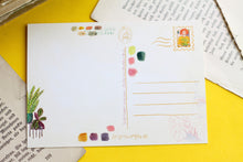 Lade das Bild in den Galerie-Viewer, Postkarte - Pflanzenmädchen - Frau mit Pilea - Let the good thoughts grow - Eigene Illustration