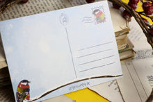 Lade das Bild in den Galerie-Viewer, Postkarte - Kohlmeise im Schnee - Vogel mit Schal - hello winter - Weihnachten Winter - Eigene Illustration