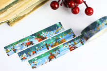 Lade das Bild in den Galerie-Viewer, Washi Tape - Christmas Night - Santa, Rentiere und Elfen - Polarlichter - Schnee - Gold Foil - 15mm x 10m - Eigene Illustrationen