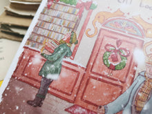 Lade das Bild in den Galerie-Viewer, Postkarte - Buchladen im Schnee - Weihnachten - orange cat bookshop - Aquarell - Cozy - Hund - Katze - Bücher - Eigene Illustration
