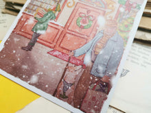 Lade das Bild in den Galerie-Viewer, Postkarte - Buchladen im Schnee - Weihnachten - orange cat bookshop - Aquarell - Cozy - Hund - Katze - Bücher - Eigene Illustration