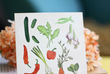 Lade das Bild in den Galerie-Viewer, Postkarte - Gemüse - Tomaten, Gurken, Knoblauch und mehr - Handgemalte Illustration
