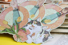 Lade das Bild in den Galerie-Viewer, Vinyl Sticker mit Glitzer Effekt - Feminismus - Katze, Tulpen, Rotkehlchen, Peace, LGBTQIA+ - Verschiedene Hautfarben - Eigene Illustration