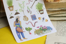 Lade das Bild in den Galerie-Viewer, Stickerbogen - Im Garten - Gartenarbeit - Gemüse, Schmetterlinge, Gartengeräte, Gartenliebe, Blumen - Bullet Journal - Eigene Illustrationen