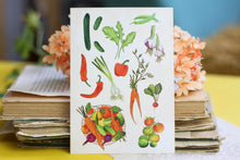 Lade das Bild in den Galerie-Viewer, Postkarte - Gemüse - Tomaten, Gurken, Knoblauch und mehr - Handgemalte Illustration
