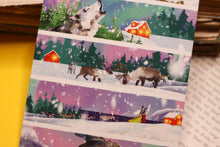 Lade das Bild in den Galerie-Viewer, Postkarte - Skandinavische Nacht - Polarlichter - Weihnachten - Winter - Orca, Wolf, Rentier - Eigene Illustration