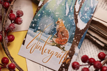 Lade das Bild in den Galerie-Viewer, Postkarte - Fuchs im Schnee - Mit oder ohne Spruch - Wintergrüße - Winterwald - Weihnachten - Winter - Eigene Illustration