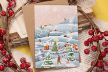 Lade das Bild in den Galerie-Viewer, Klappkarte - Winterdorf - Weihnachtliches Dorf - Schneebedeckte Landschaft - Eigene Illustration - Mit Umschlag
