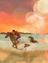 Lade das Bild in den Galerie-Viewer, Print - Strandausritt - Reiterin am Strand - Appaloosa - Kunstdruck - Geschenkidee für Reiterinnen und Reiter - Handgemalte Illustration
