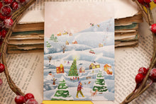 Lade das Bild in den Galerie-Viewer, Postkarte - Winterdorf - Grußkarte für Weihnachten - Hund im Schnee - idyllische Landschaft - Eigene Illustration