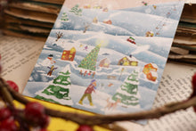 Lade das Bild in den Galerie-Viewer, Postkarte - Winterdorf - Grußkarte für Weihnachten - Hund im Schnee - idyllische Landschaft - Eigene Illustration