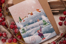 Lade das Bild in den Galerie-Viewer, Klappkarte - Winterdorf - Weihnachtliches Dorf - Schneebedeckte Landschaft - Eigene Illustration - Mit Umschlag