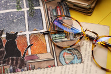 Lade das Bild in den Galerie-Viewer, Reinigungstuch - Katzen am Fenster - Bücherregal - Bücher - Microfasertuch für Brille, Bildschirm und Objektiv - Eigene Illustration