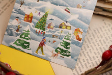 Lade das Bild in den Galerie-Viewer, Postkarte - Winterdorf - Grußkarte für Weihnachten - Hund im Schnee - idyllische Landschaft - Eigene Illustration