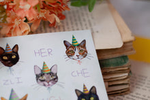 Lade das Bild in den Galerie-Viewer, Postkarte - Herzlichen Glückwunsch - Katzen mit Partyhüten - Geburtstag, Einfach nur so - Eigene Illustration