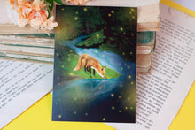 Lade das Bild in den Galerie-Viewer, Postkarte - Fuchs am Wasser mit Glühwürmchen - Geburtstag, Einfach nur so - Eigene Illustration