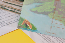Lade das Bild in den Galerie-Viewer, Postkarte - Fuchs am Wasser mit Glühwürmchen - Geburtstag, Einfach nur so - Eigene Illustration