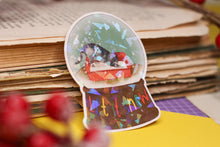 Lade das Bild in den Galerie-Viewer, Vinyl Sticker mit Glitzer Effekt - Let it snow - Katze im Katzenklo Schneekugel Lustiger Aufkleber Adventskalender - Eigene Illustration