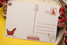 Lade das Bild in den Galerie-Viewer, Postkarte - Hühner Weihnachten - Weihnachtshühner - Weihnachtskarte mit Huhn - Eigene Illustration