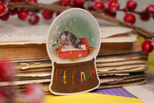 Lade das Bild in den Galerie-Viewer, Vinyl Sticker mit Glitzer Effekt - Let it snow - Katze im Katzenklo Schneekugel Lustiger Aufkleber Adventskalender - Eigene Illustration