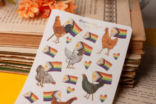 Lade das Bild in den Galerie-Viewer, Stickerbogen - Pride Hühner - Hühner mit Regenbogenflaggen - Aufkleber Geschenke - Bullet Journal - LGBTQIA+ - Eigene Illustrationen